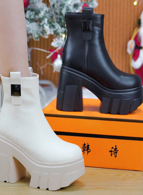 【单/棉】10cm英伦风百搭显瘦增高短靴2025小个子粗跟厚底马丁靴