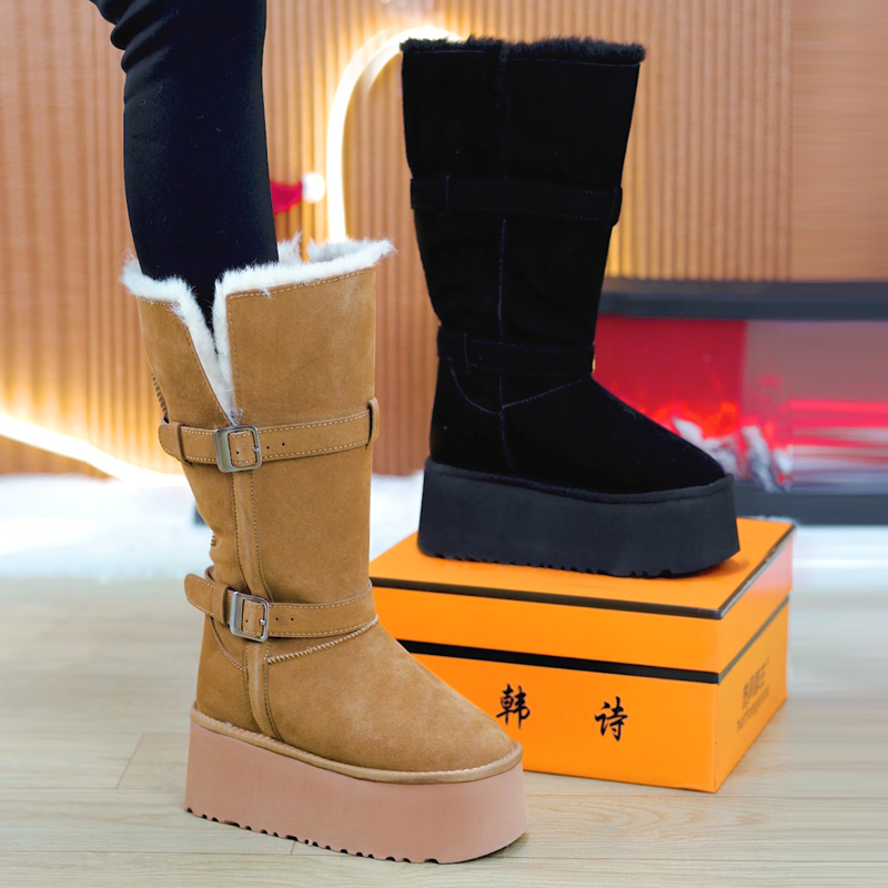 加绒保暖两穿不过膝翻边棉鞋