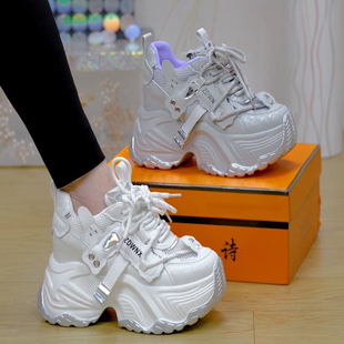 百搭增高休闲运动鞋 9cm小个子透气系带厚底老爹鞋 女2025春夏新款