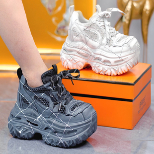 2025秋冬款 9cm小个子做旧厚底老爹鞋 棉 百搭增高休闲运动鞋 单