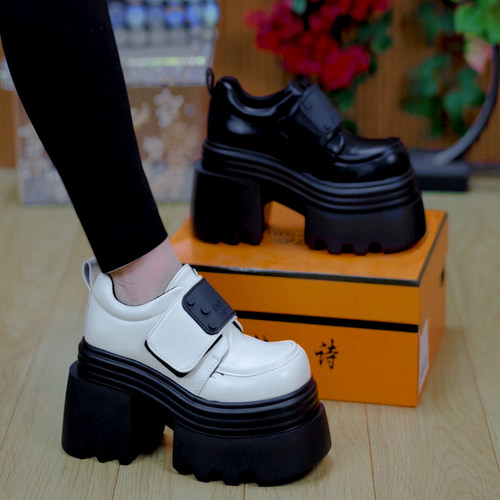 名韩诗魔术贴厚底乐福鞋