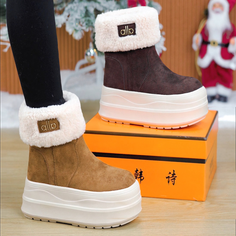 毛毛鞋翻边厚底松糕两穿雪地靴