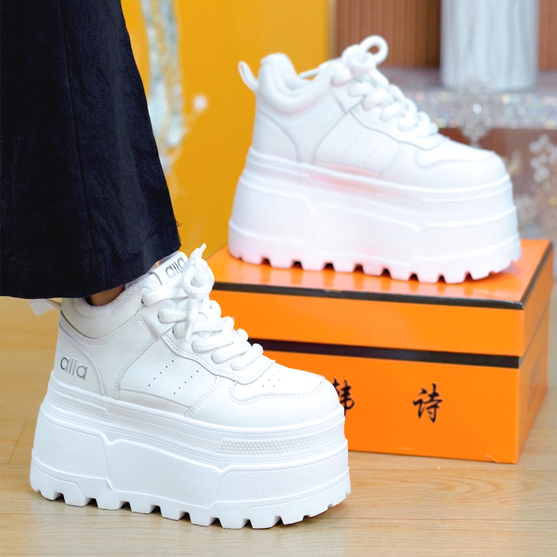 加绒厚底字母高帮小白鞋