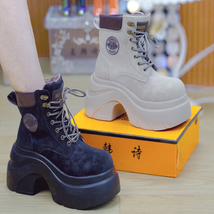 9cm小个子英伦风厚底马丁靴女2025秋季 系带百搭增高休闲短靴 新款