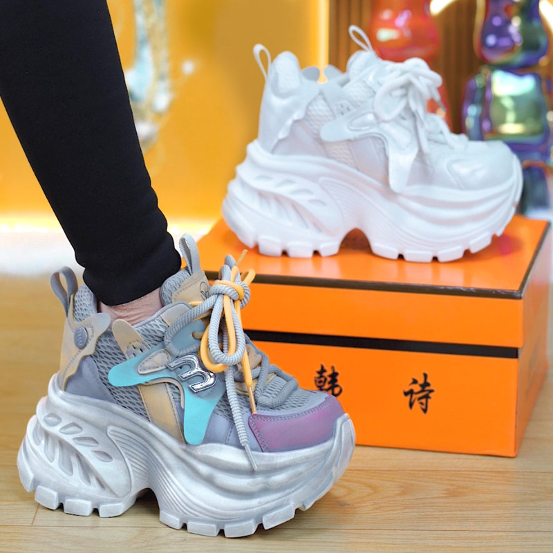 字母擦色厚底老爹鞋女潮2026春季小个子百搭10公分增高休闲运动鞋,女鞋,老爹鞋,淘宝优惠券,粉丝福利购,淘宝优惠卷