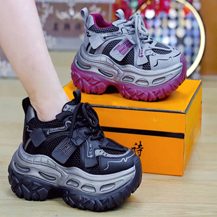 9cm小个子厚底老爹鞋 女2025秋系带百搭增高休闲运动鞋