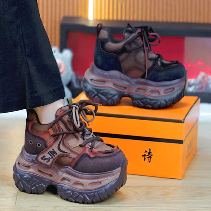 9cm复古做旧擦色厚底老爹鞋女潮2026春季新款百搭增高休闲运动鞋