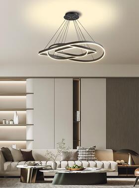 新款圆形餐厅吊灯北欧现代简约led创意黑色铝材圈圈个性照明灯具