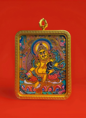 手绘唐卡黄财神嘎呜盒黄财神吊坠画盒小挂件挂黑财神文殊菩萨