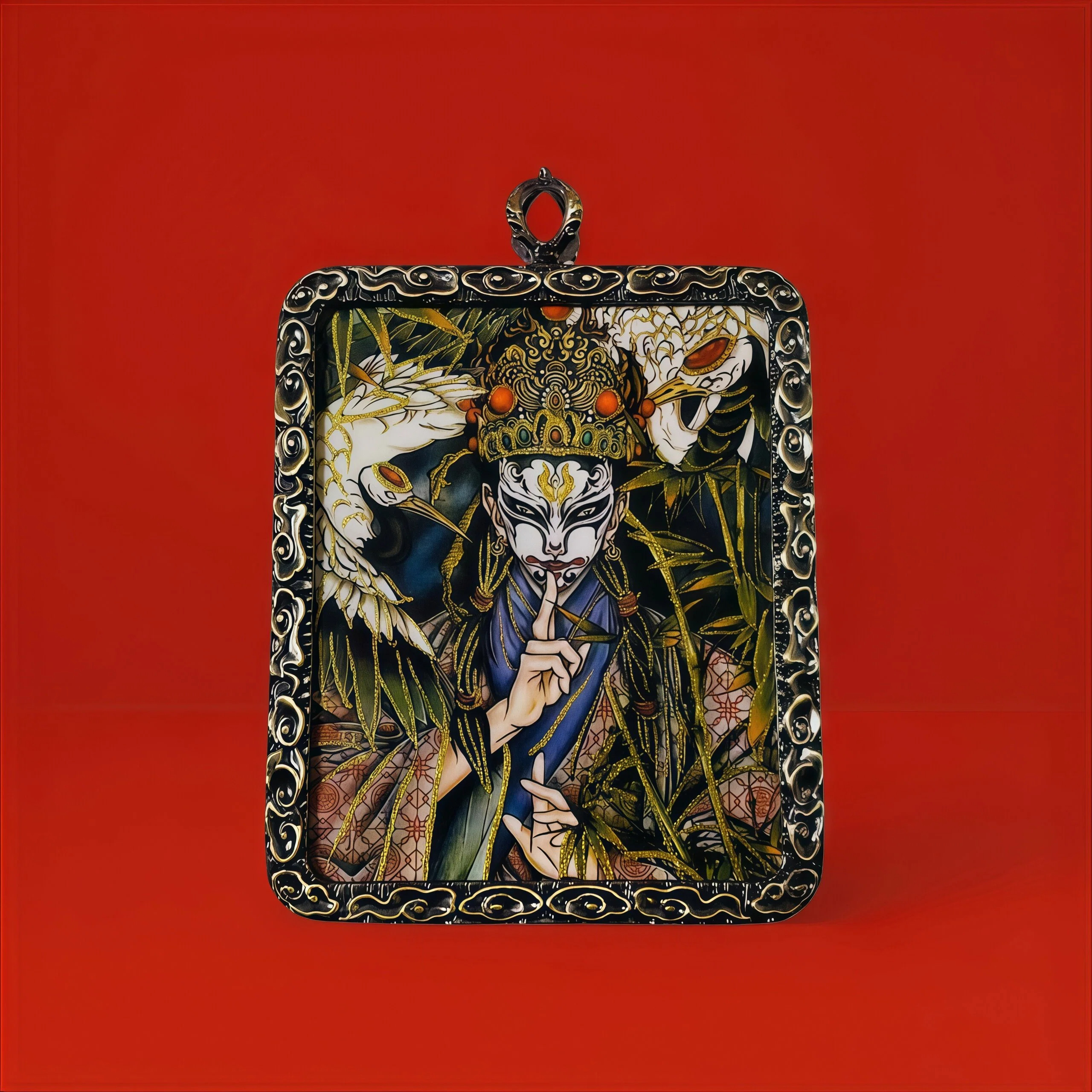 道系元始天尊座下白鹤童子吊坠唐卡国风手绘描金唐卡吊坠