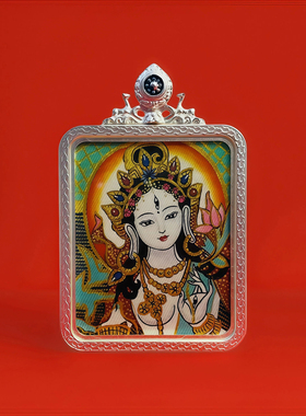 手绘白度母唐卡吊坠男女款项链挂件饰品礼物毛衣项链