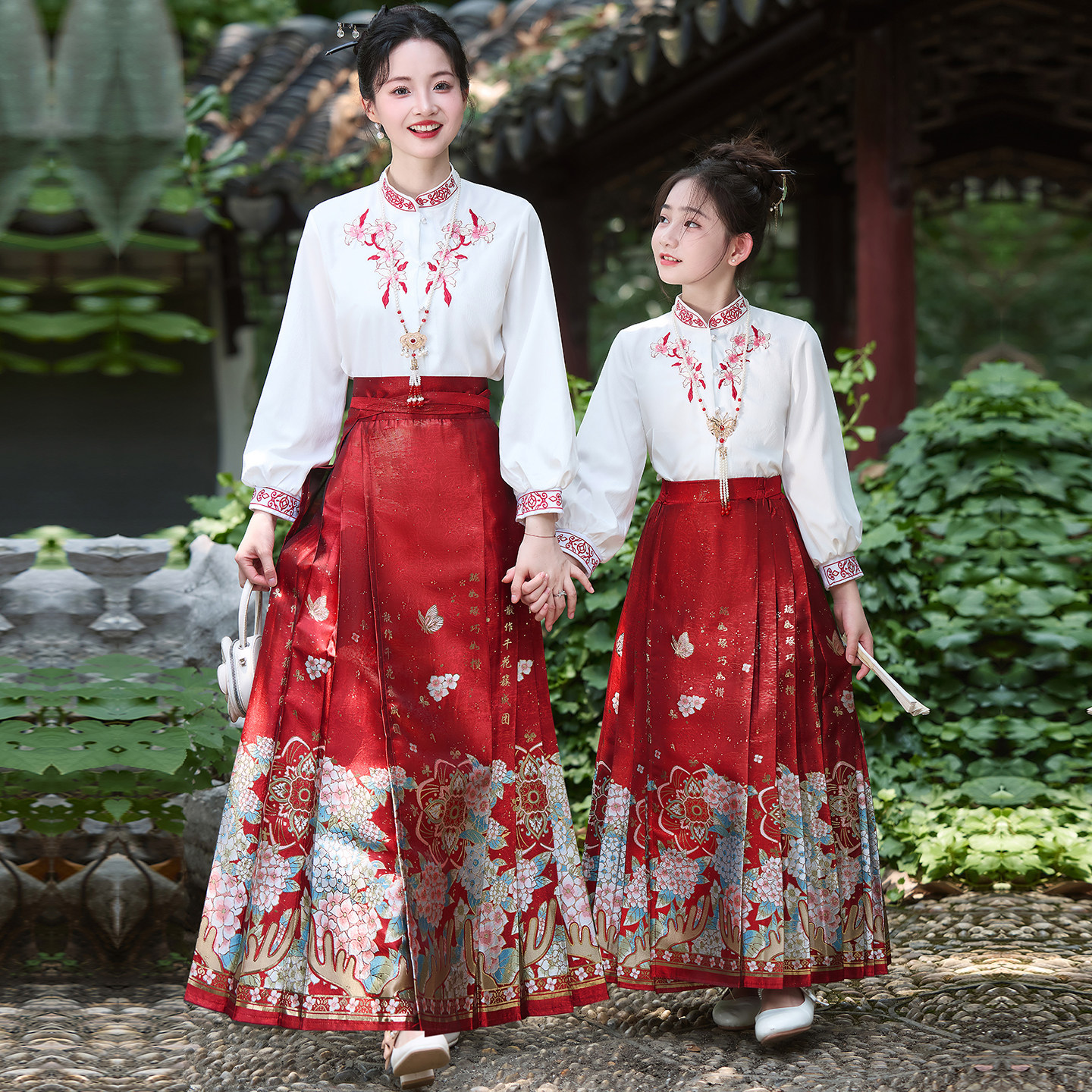 汉服女童国风高端织金刺绣马面裙套装春秋儿童唐装新中式母女亲子