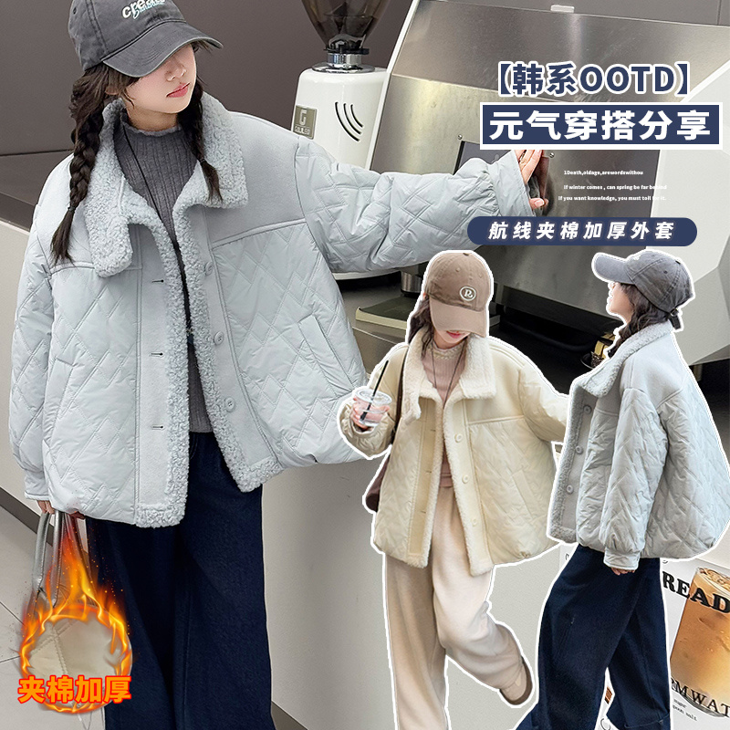 女童夹棉外套2025秋冬季新款棉服