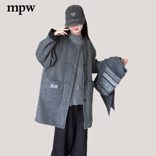 送帽女童韩系双面呢大衣中长款