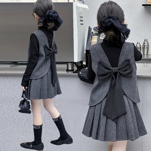 女童小香风连衣裙2026中大童毛呢亮片背心裙套装女孩生日礼服裙子