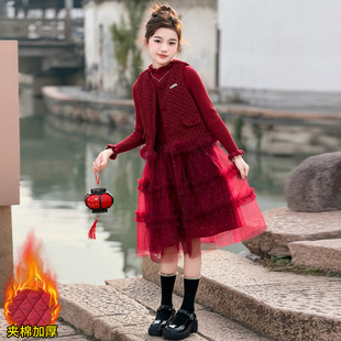 轻奢风儿童小香风外套撒银裙拜年服 冬装 女童连衣裙套装 2025年新款