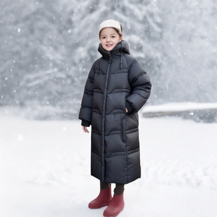 女童长款极寒羽绒服2025冬季新款中大童90白鸭绒洋气时髦过膝冬装