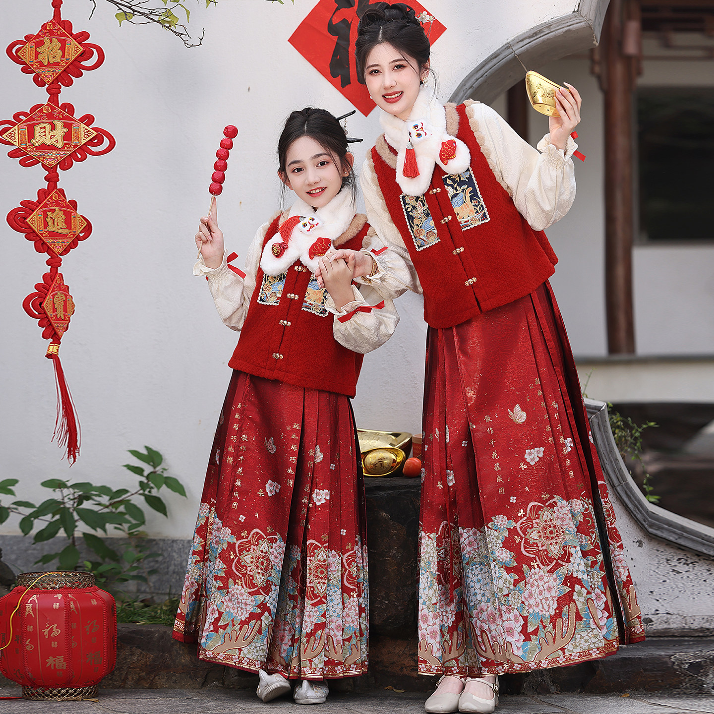 亲子装女童马面裙套装秋冬儿童汉服新中式国风红色拜年服新年战袍,童装/婴儿装/亲子装,汉服,淘宝优惠券,粉丝福利购,淘宝优惠卷