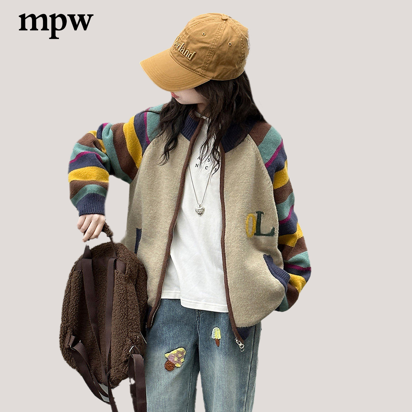 秋冬款韩范彩色条纹加厚针织开衫女童2026时尚休闲上衣毛衣外套