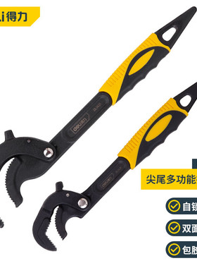 得力(deli)DL1421多功能活动尖尾管钳子自紧万用扳手水管钳2件套