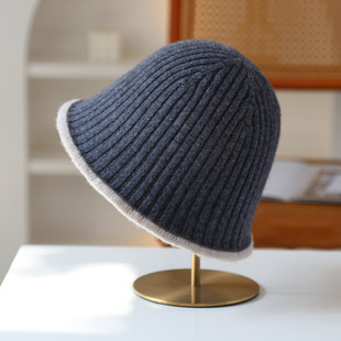 BC韩版 针织水桶帽渔夫帽子女秋冬条纹日系素颜百搭显脸小盆帽时尚