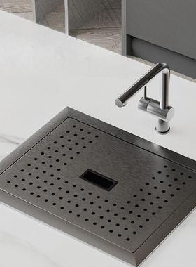 小水槽吧台黑色SUS304米粒压纹隐形单槽带盖板岛台西厨隐藏式单盆