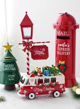 NUCHI跨境圣诞节装饰品铁艺邮筒信箱雪橇车雪人酒店前台装饰摆件