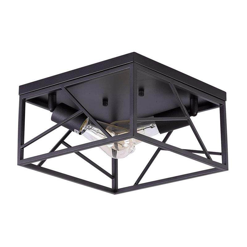 跨境亚马逊复古农舍吸顶灯铁艺仿木漆梯形吸顶灯玄关灯过道灯美规