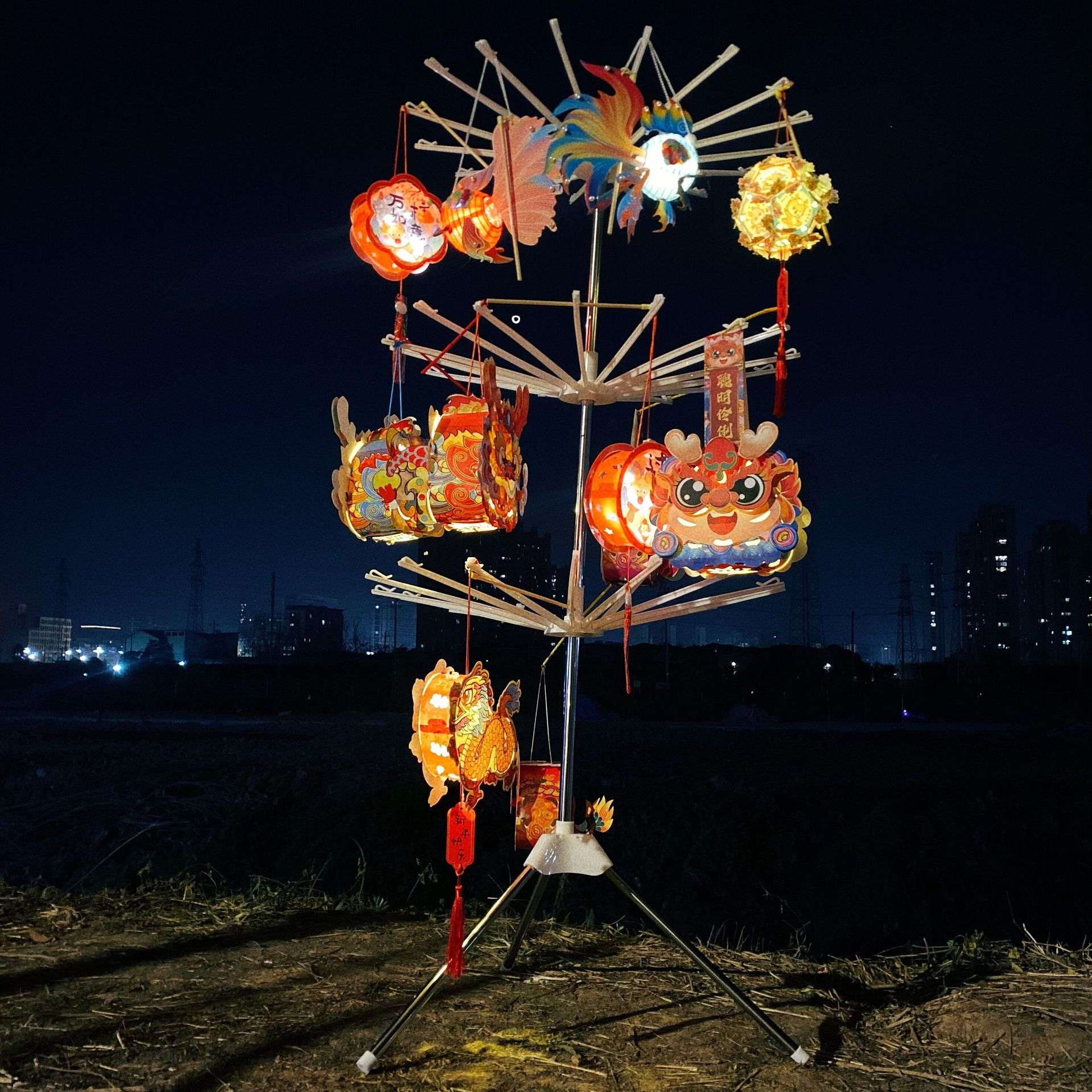 可折叠灯笼展示架3层旋转花灯挂架夜市摆摊架子户外露营神器