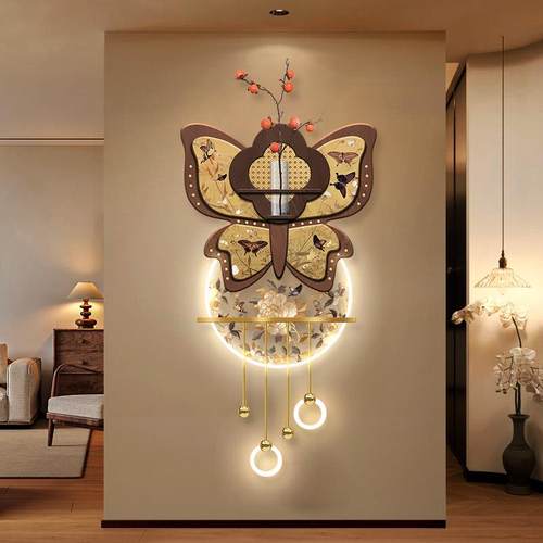 中古风蝴蝶玄关装饰画入户门正对走廊尽头挂画复古新款壁画灯画