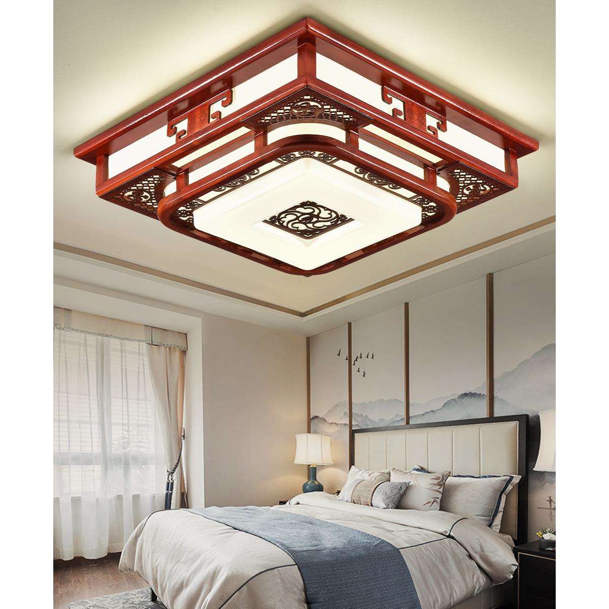 实木新中式吸顶灯客厅灯led长方形大厅灯仿古风灯具套餐灯饰
