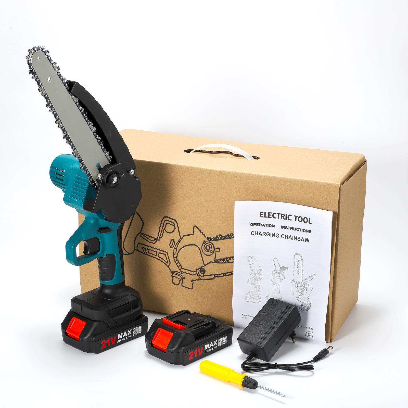 775无绳锂电8寸电链锯带油壶剪枝机小型电动迷你伐木锯纸盒装