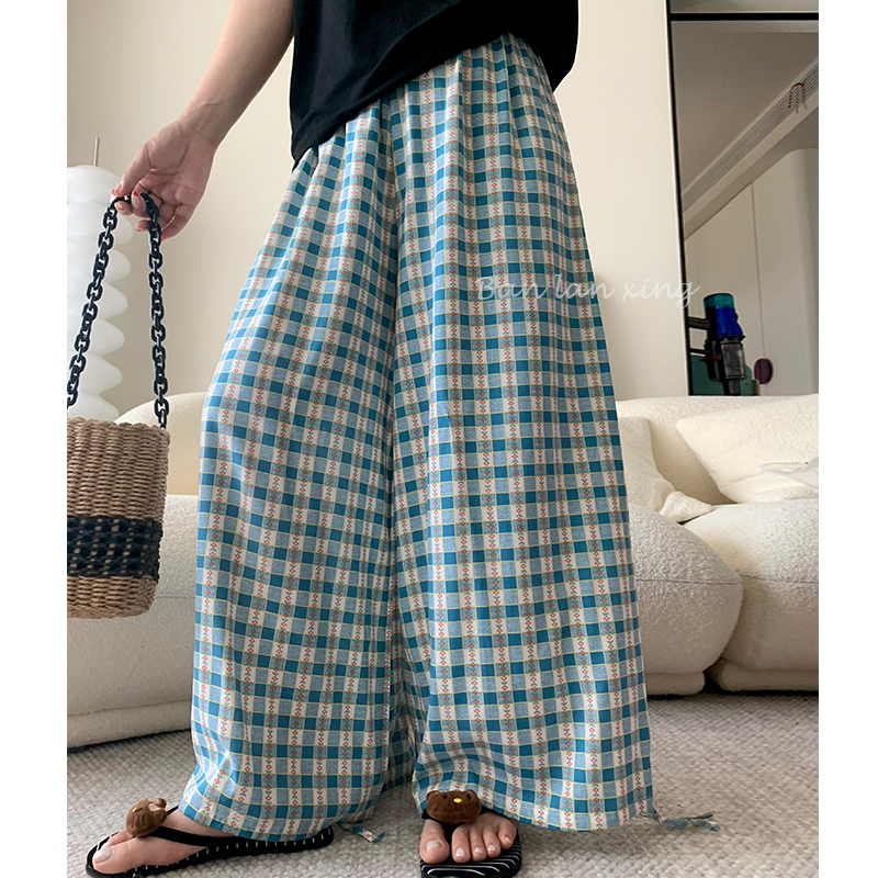 網紅格子遛彎褲裙褲兩穿闊腿燈籠