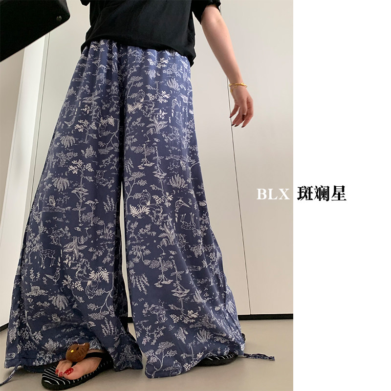 2026年新款森系慵懒风沙滩裙裤人造棉睡裤棉绸阔腿韩版显瘦可外穿