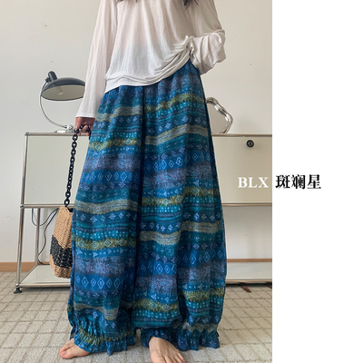 人造棉复古波西米亚度假风花苞裤