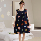 棉绸圆领睡裙学生可爱少女卡通透气垂感显瘦家居服 无袖 夏季 薄款