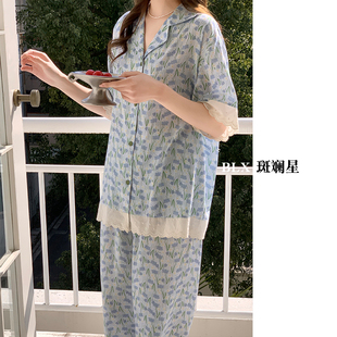2026年新款棉绸衬衫领睡衣翻领开衫家居服套装宽松显瘦韩版可外穿