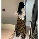 ins网红新款 百搭可外穿女 宽松睡裤 豹纹暖暖裤 加厚加绒保暖家居裤