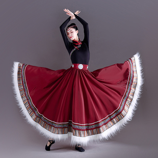 藏族舞蹈演出服装 连体上衣藏族半身裙大摆裙藏族练习裙艺考 女水袖