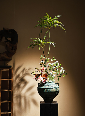 新中式仿古宋风花瓶高挑仿真花摆件侘寂风客厅酒店玄关装饰高级感