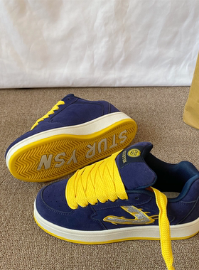 港风复古深蓝色面包鞋男ins潮2026春季新款情侣百搭运动休闲板鞋