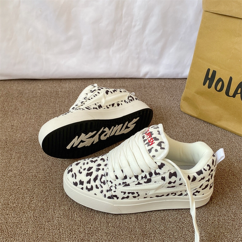 复古白色豹纹情侣板鞋男