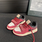 复古酒红色情侣气垫板鞋 子 百搭运动休闲板鞋 男ins潮2026春季 新款