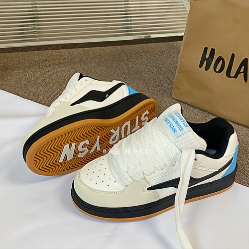 美式小众白黑蓝配色板鞋