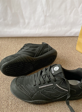 赛车鞋/黑色德训鞋男女同款2025冬季网面透气百搭运动休闲板鞋子