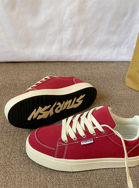 复古红色情侣板鞋男ins潮2026春季新款学生百搭运动休闲德训鞋子