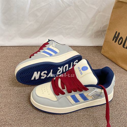 韩版厚底拼色面包鞋男