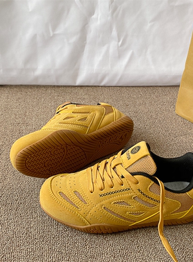 复古黄色赛车德训鞋男女同款2025冬季新款网面透气情侣休闲板鞋子