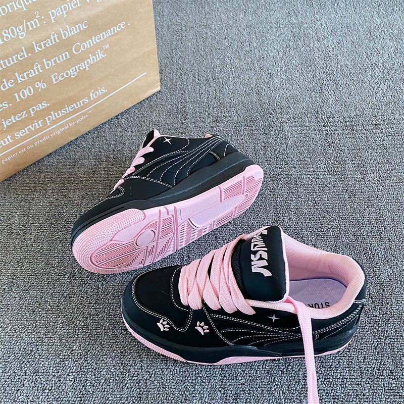 港风复古黑粉色面包鞋女ins潮