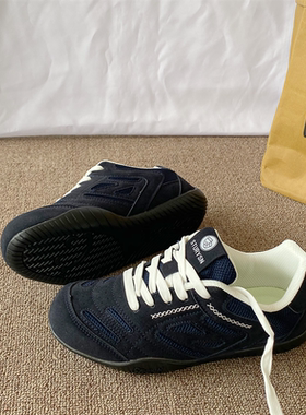 深蓝色经典百搭德训鞋男女同款2025冬季新款学生运动休闲赛车鞋子